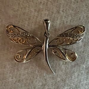 Dragonfly pendant 10k and diamonds